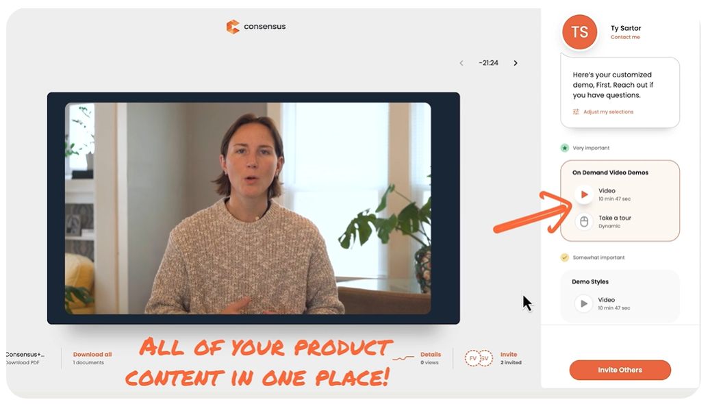 Consensus on-demand video demo experience with a customized demo playlist