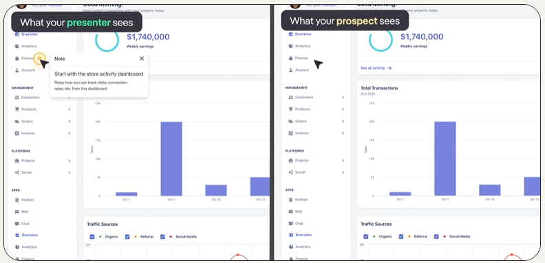 Demostack presenter and prospect views shown side by side