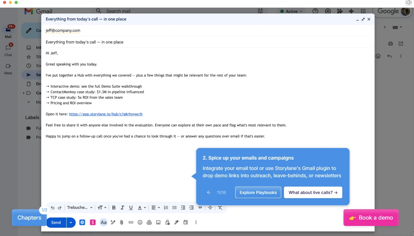 Storylane demo sharing and email interface
