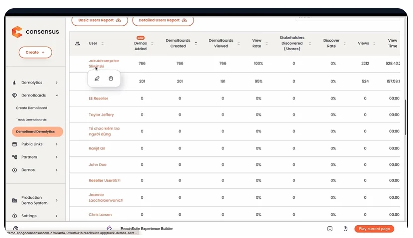 Consensus product tours and live demo interface