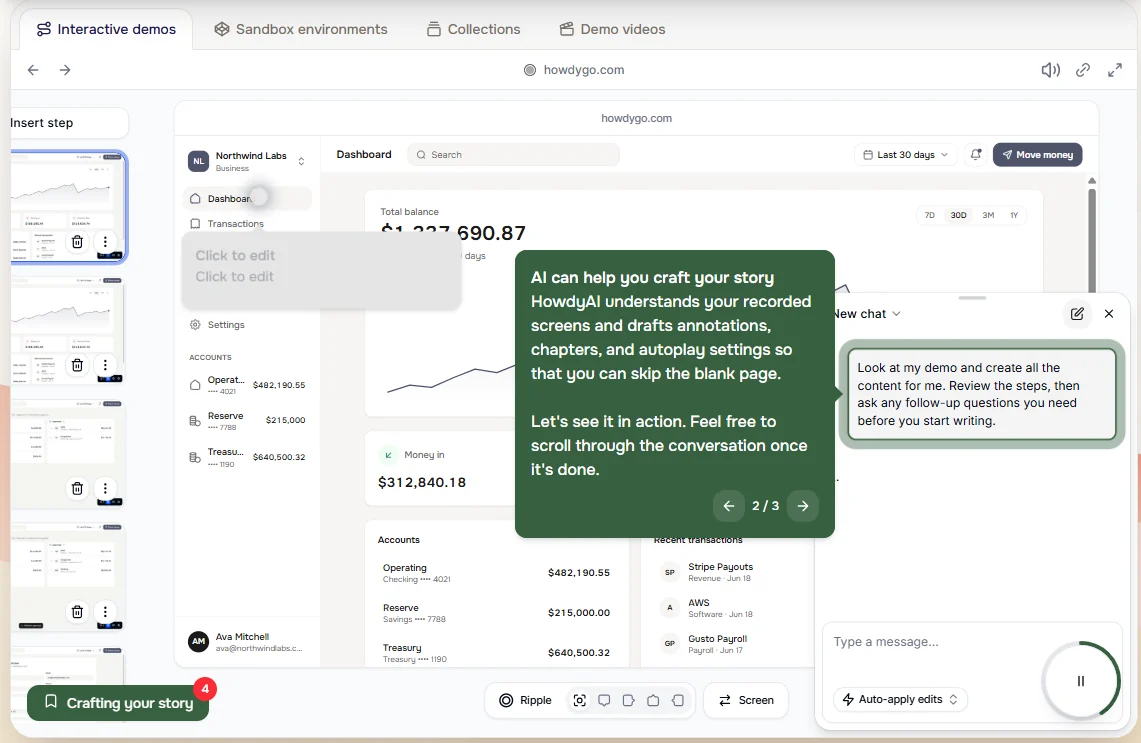HowdyGo AI-assisted demo creation interface