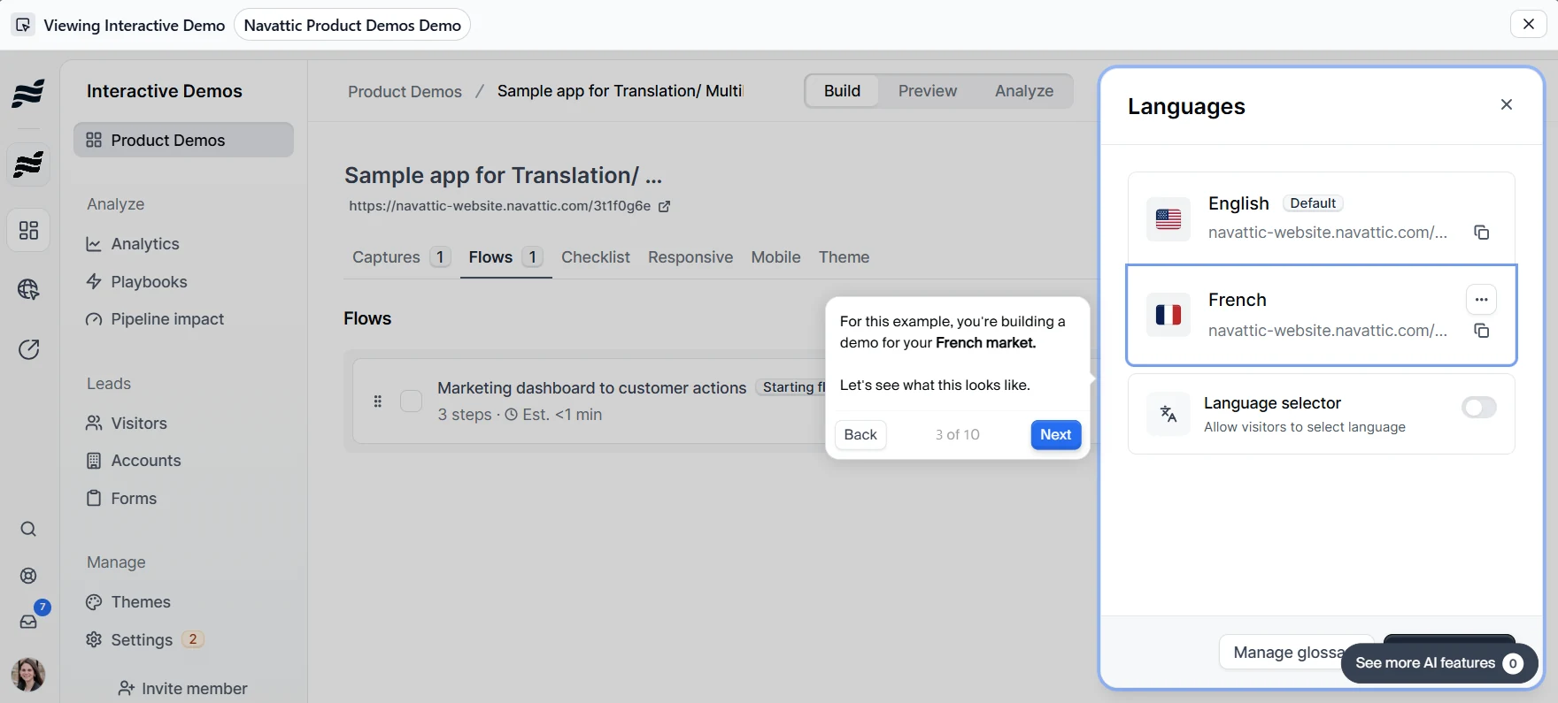 Navattic demo translation and language selection