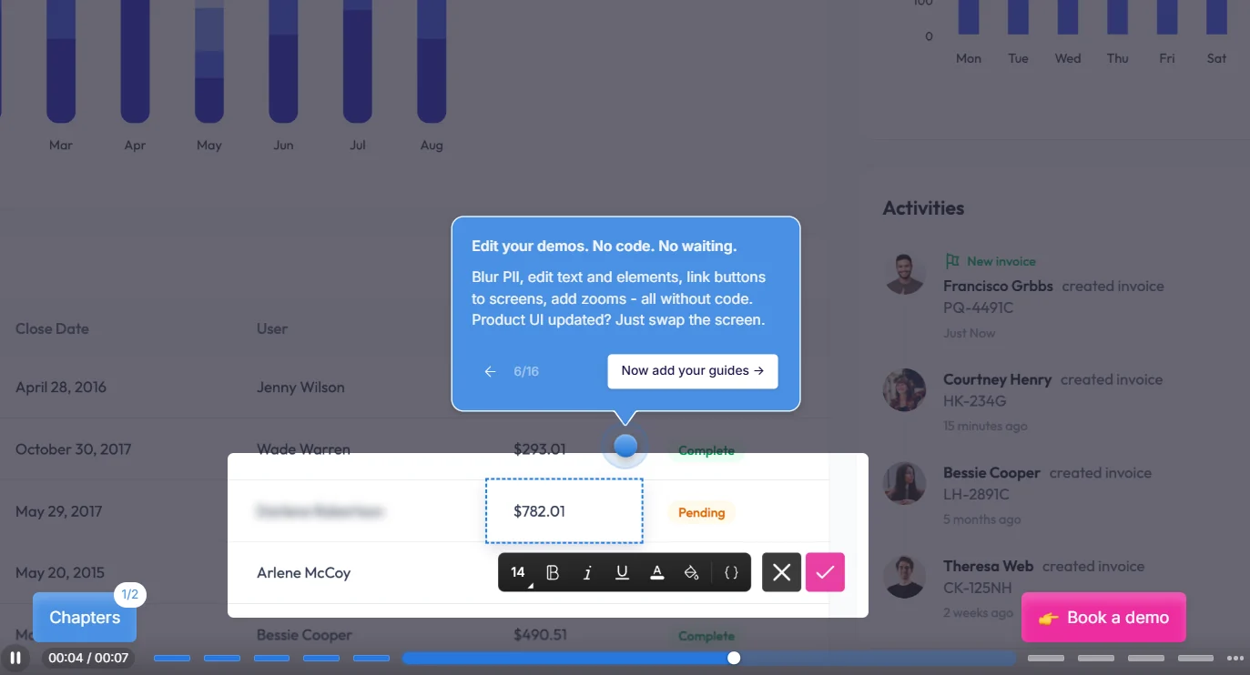 Storylane demo editing and buyer engagement interface